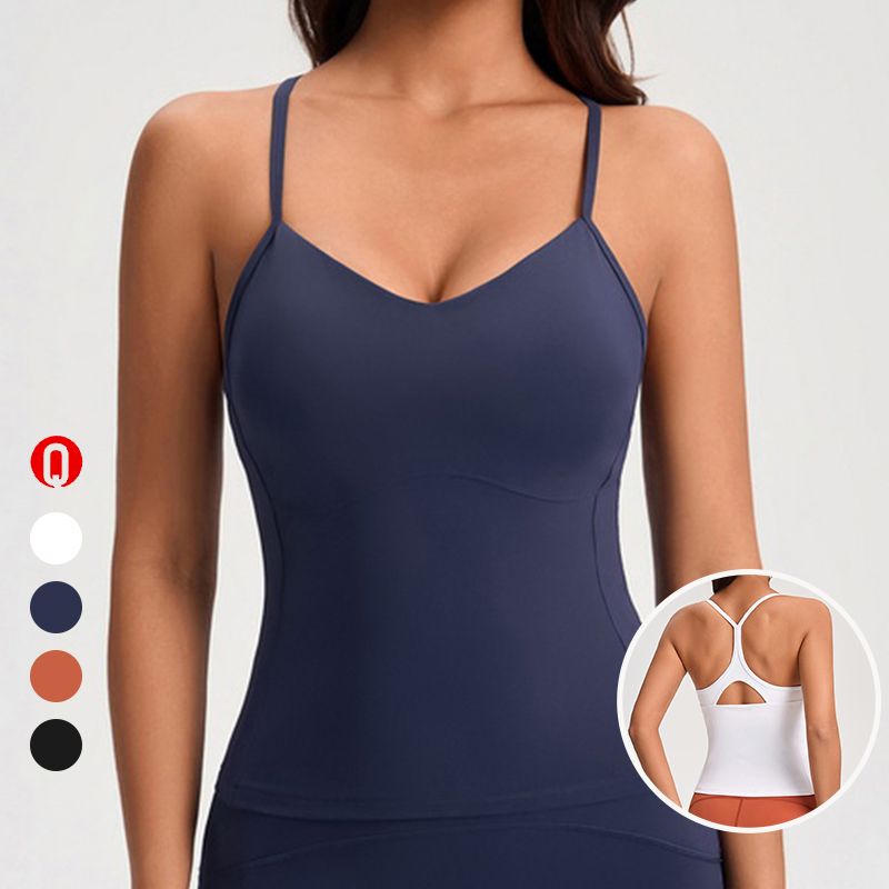 Women's V-neck Spaghetti Straps Tank Top Slim Fit Fitness Breathable Spandex Sportswear Four-Way Stretch Gym Workout Shirts