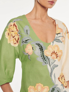 Floral Print V-Neck Loose Mini Dress <b>Three</b> Quarter Puff Sleeve Casual Summer Woven Women's Dress - Product Image 2