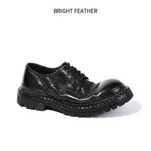 נעלי דרבי מעור סוס שטוף לגברים, סוליה עבה, הגבהה, עבודת יד, שרוכים, קיץ, קז'ואל, עסקים, תוצרת סין - Product Image 3