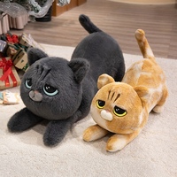 Coussin de corps en peluche chat couché, doux et moelleux, long, en forme de chaton tabby noir et gris, coussin de soutien pour la maison et la décoration