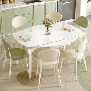 Extendable Round Slab Dining <b>Table</b> <b>Foldable</b> Modern Minimalist Design For <b>Small</b> Apartments Home Use - Product Image 1