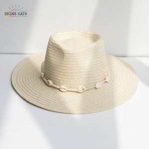 Shinehats Diseño de moda de lujo Sombreros de paja de verano para <span class=keywords><strong>mujer</strong></span> Ala ancha Panamá Top Ala ancha <span class=keywords><strong>Sombrero</strong></span> de Sol para <span class=keywords><strong>mujer</strong></span> con cadena de conchas - Product Image 1