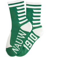 Chaussettes personnalisées blanches et vertes avec lettres grecques de sororité 1910 NAUW, société, organisation, club, chaussettes pour femmes