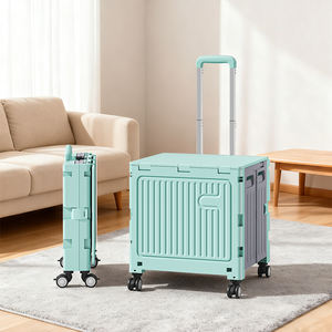 PP 플라스틱 일체형 접이식 쇼핑 카트 트롤리 접이식 슈퍼마켓 4개의 만능 바퀴 카트 손잡이 포함 서랍 - Product Image 1