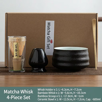 Ensemble Matcha Kingze 4 pièces, bol à matcha en céramique noire japonaise, fouet en bambou, ensemble cadeau, logo personnalisé