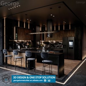 Pannello in melamina <span class=keywords><strong>MDF</strong></span> in marmo moderno personalizzato di fascia alta in lacca nera opaca armadi da cucina di lusso - Product Image 1