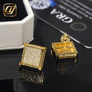 Boucles d'oreilles clous de luxe en moissanite, taille brillant rond, or massif 18 carats, design carré géométrique, plaqué or rose, unisexe, pour usage quotidien - Product Image 6