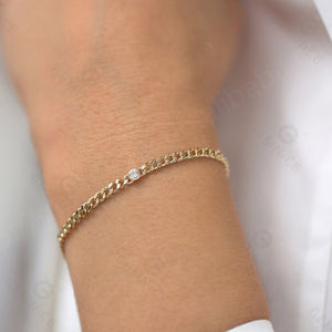 Gemnel Minimaliste Femmes Hommes Bracelet à maillons cubains plaqué or avec CZ - Product Image 3