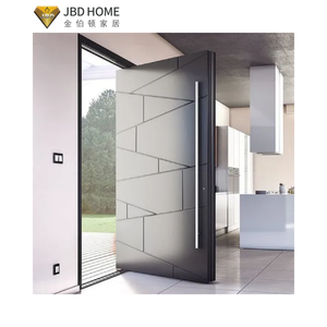 Portes Pivotantes d'Entrée Principale de Villa Moderne avec Cadre en Aluminium Noir, Portes d'Entrée en Verre Élégantes pour Maisons Contemporaines - Product Image 3