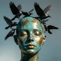 Sculpture en bronze d'oiseau et d'homme, sculpture tridimensionnelle adaptée au design d'intérieur moderne et aux expositions d'art
