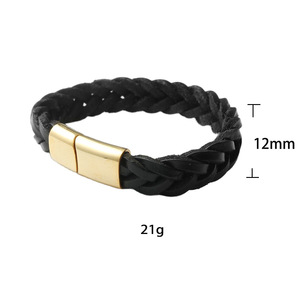 yunnique Black Braided <b>Leather</b> <b>Bracelet</b> Titanium Steel Gold Buckle Fashion Wrap <b>Bracelet</b> For Men Women Jewelry - Product Image 5