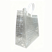 Sac fourre-tout réutilisable imperméable en PVC transparent à fond carré avec poignée intégrée, imprimé sur mesure, motif treillis laser 3D, pour chaussures et vêtements
