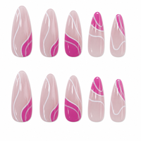 Offre Spéciale – Faux Ongles Amande Rose Nude et Blanc Effet Tourbillon Brillant Couverture Complète – Vente en Gros