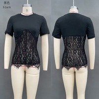 Venta al por Mayor de Fábrica, Ropa de Verano para Mujer, Top Corto Sexy con Cuello Redondo y Encaje Transparente para Mujer