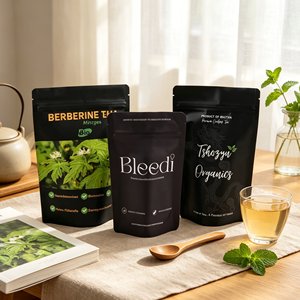 Sachet Doypack PE Imprimé Personnalisé Noir Mat Refermable avec Fermeture Éclair, Étanche, Qualité Alimentaire, pour Thé, Café, Snacks, Marque Privée - Product Image 1