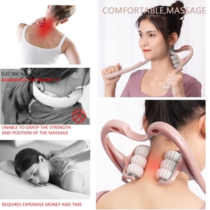 Masajeador de cuello Manual de 6 bolas con logotipo personalizado, herramienta de rodillo PP TPR, masajeador de cuello de doble punto de presión manual - Product Image 3