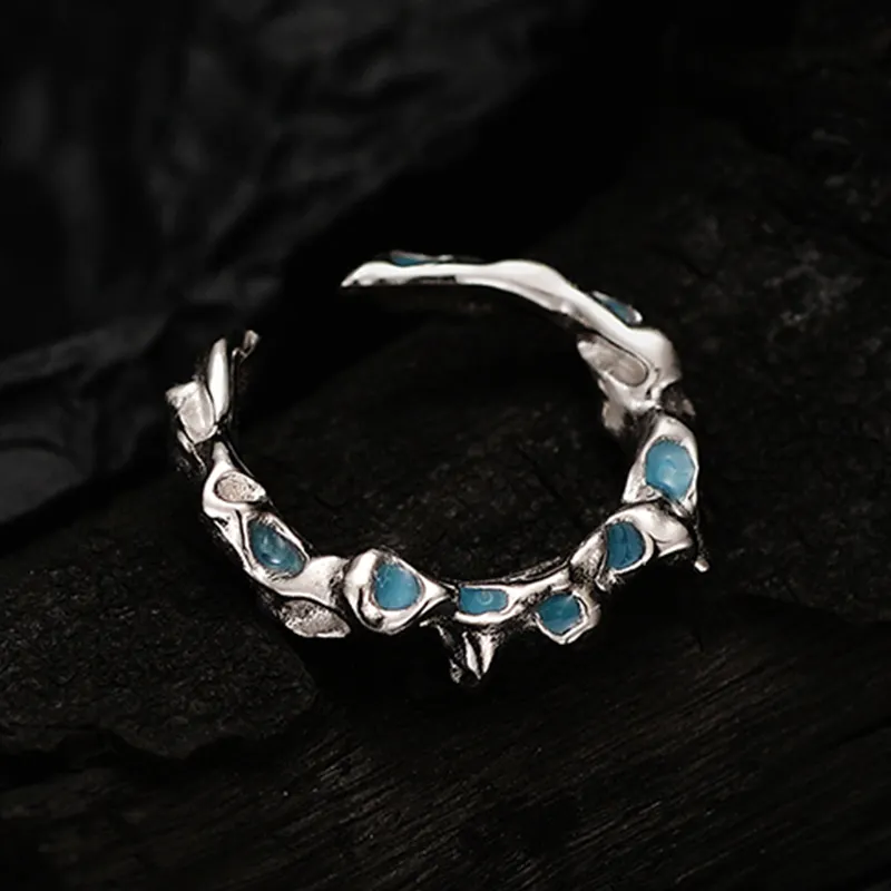 ICEBELA Schmuck Korallenblau anormaler Ring Persönlichkeit Tiefseeserie Emaille S925 Sterlingsilber Ringe für Mädchen