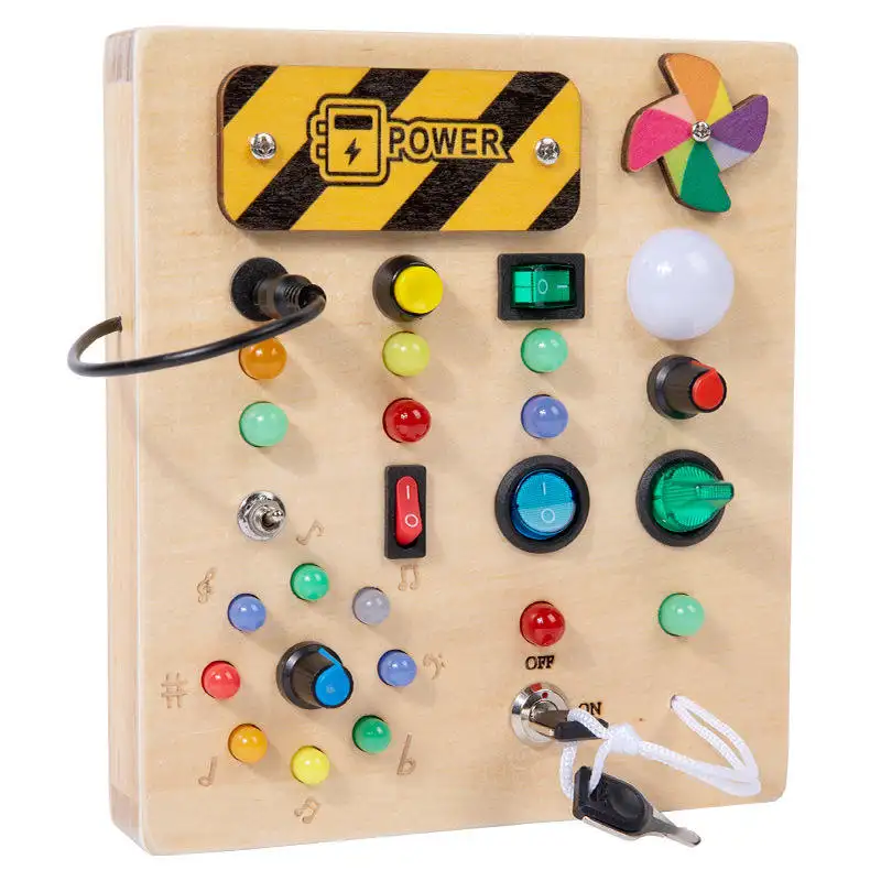 لوح لعبة خشبي مع مفتاح إضاءة ليد إلكتروني KS عالي الجودة ألعاب تعليمية مونتيسوري للأطفال لوح مشغول للأطفال