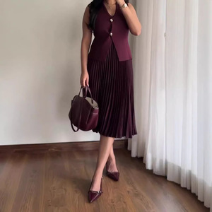 2025 di serie nuovo gilet Casual gonna a pieghe abito modello solido stile europeo americano per il pendolarismo estivo - Product Image 4