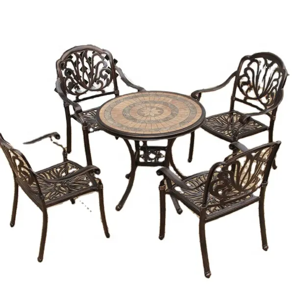 Açık patio cast alüminyum masa ve sandalye kombinasyonu villa açık balkon çay masası bahçe avlu seramik karo masa