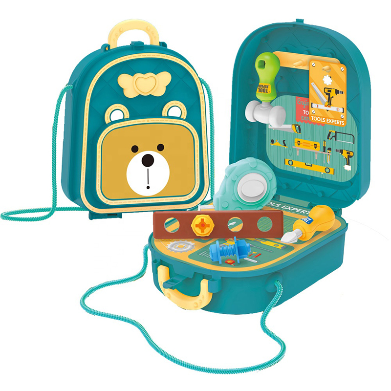 Tool Suitcase Toys Plastic 2 in 1 Pretend Play Backpack Toys Tools with 14PCS Accessories for Kid