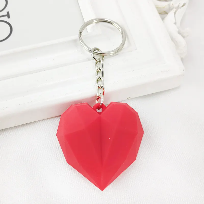 Nieuwe Pvc Geometrische Gefacetteerde Hart Sleutelhanger Hanger Love Shape Tas Hangers Sleutelhanger