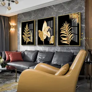 الفن التجريدي فندق يطبع 3 قطعة الذهبي أوراق الحائط الخزف المصنوع من الكريستال اللوحة