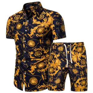 Zomer Badmode Heren Hawaiian Tweedelige Strand Man Board Zwembroek Set Shirt Pak Badpakken Voor Heren