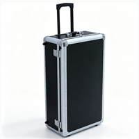 Valise trolley en aluminium noir avec poignée télescopique, roulettes et sangles auto-agrippantes, valise roulante en aluminium avec EVA