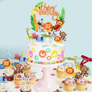 1 Decorazione per Torta <span class=keywords><strong>a</strong></span> Tema Animale + 35 Decorazioni per Cupcake con Animali dello Zoo, Kit Decorativo per Torta Safari nella Giungla, Decorazione per Baby Shower con Animali dello Zoo - Product Image 5