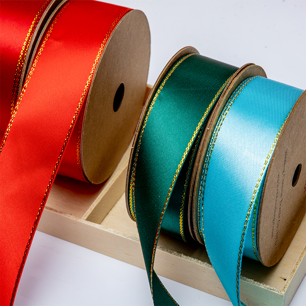 Gift Ribbon Lettered Satin Cake Packager Decoration Ribbon 25 Yards Gold Edged Metallic for Bows & Party Decorations Single Face