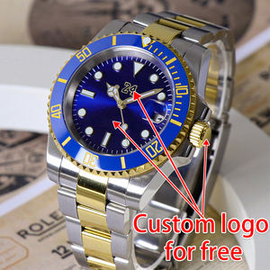 Montre mécanique personnalisée MINUTETIME avec logo, pour homme, de luxe, pour la natation, bleue et or, mouvement NH35, 10 bars/100 mètres, montre de plongée - Product Image 5
