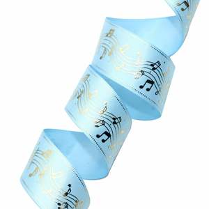 ริบบิ้นโพลีเอสเตอร์ลายโน้ตดนตรีสีทองขนาด 2.5 ซม. ยาว 5 หลา สำหรับห่อของขวัญคนรักดนตรี ขายส่ง - Product Image 5