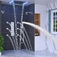 Ensemble de douche thermostatique chromé avec jets pluie/cascade, deux douchettes rectangulaires de 6 pouces, 6 jets latéraux, 2-en-1, pour hôtel