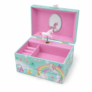 Elegant Kids Musical Jewelry <b>Box</b> with <b>Drawer</b> Spinning Unicorn/Ballerina Figurine Soft Fabric Lined Jewelry <b>Storage</b> Organizer - Product Image 1