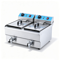 Friteuse électrique commerciale de comptoir à double cuve, grande capacité, en acier inoxydable, à chauffe rapide, avec valve