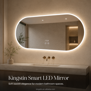 Kingstin Espejo Baño LED Ovalado Sin Marco, Antivaho, Regulable 3 Colores, Decoración <span class=keywords><strong>Hotel</strong></span>, 2 Años Garantía - Product Image 2