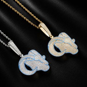 Collana con Ciondolo Testa di Capra in Ottone CZ Trendy da Uomo, Stile Hip Hop Streetwear, Dorato Argentato, Iced Out, Regalo Statement Animale - Product Image 1