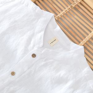 Camicia di lino da uomo in felpa da lavoro di design all'ingrosso di canapa con colletto a maniche a <span class=keywords><strong>tre</strong></span> <span class=keywords><strong>quarti</strong></span> a contrasto - Product Image 6
