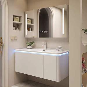 Nuevo <span class=keywords><strong>Mueble</strong></span> de <span class=keywords><strong>Baño</strong></span> de PVC Blanco Estilo Europeo, Montado en la Pared, Impermeable, <span class=keywords><strong>con</strong></span> Espejo <span class=keywords><strong>con</strong></span> Tira de Luz LED, Gabinete <span class=keywords><strong>y</strong></span> <span class=keywords><strong>Lavabo</strong></span> - Product Image 2