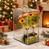 Nouvel Arrivage – Cadeau Fête des Enseignants OEM : Bouquet de Fleurs Éternelles avec Tournesol, Hortensia et Rose Stabilisée dans une Boîte Cadeau en Acrylique