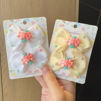 Set Jepit Rambut Pita Grosgrain Lucu Buatan Tangan Dekorasi Bunga 3D Mutiara Jepit Rambut Putri Aksesoris Rambut Anak Manis