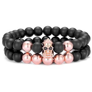 Pulsera de Cuentas de Ónix Negro Mate de 8 mm con Dijes de <span class=keywords><strong>Capitán</strong></span> Pirata Hechos a Mano para Hombre, Conjunto de Pulseras de Joyería para Hombre (MB18189) - Product Image 4