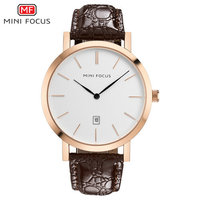 Montre à quartz pour homme MINI FOCUS MF0108G, bracelet en cuir véritable noir, affichage du calendrier, style minimaliste, montre pour homme Vive Western