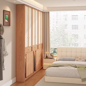 Armario de Madera Natural y Crema, Gabinete Delgado que Ahorra Espacio, Profundidad Personalizable, <span class=keywords><strong>Muebles</strong></span> de Dormitorio a Medida - Product Image 2