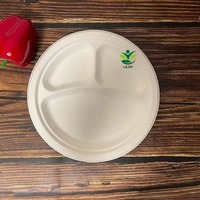 Haute qualité 100% écologique 9 pouces 3 compartiments assiette canne à sucre bagasse vaisselle biodégradable