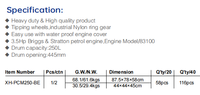 Bétonnière à essence de 3,5 CV, 250 L, moteur Briggs Stratton/Loncin, roues basculantes robustes, alimentation en eau manuelle, moteur minier