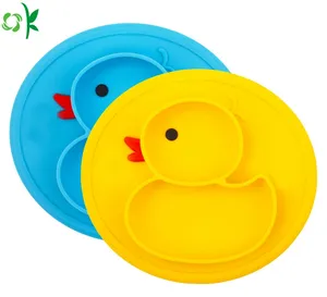 Prato de silicone portátil para bebês, prato de silicone para jantar em forma de pato, de silicone, sem sucção, transparente e portátil, OKSILICON