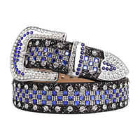 Ceinture rouge en strass pour femme, ceinture western scintillante en cristal, motif à carreaux, accessoire de mode pour soirée