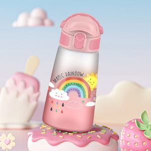 SilverJet Kids Water Bottle 350ml Tritan <b>Plastic</b> Cartoon Design With <b>Straw</b> Cap For School Outdoor Use - Product Image 2